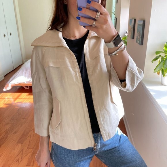 Ann Taylor Convertible Neck 3/4 Sleeve Zip-Up Jacket White Size 0 - Picture 1 of 8